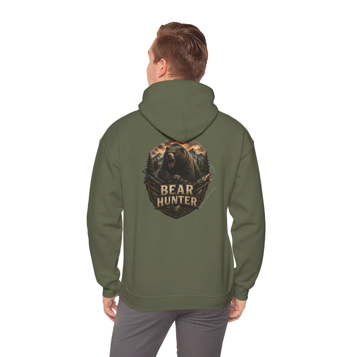 Bear Hunter Hoodie — Rustic Wildlife Hunting Graphic Sweatshirt