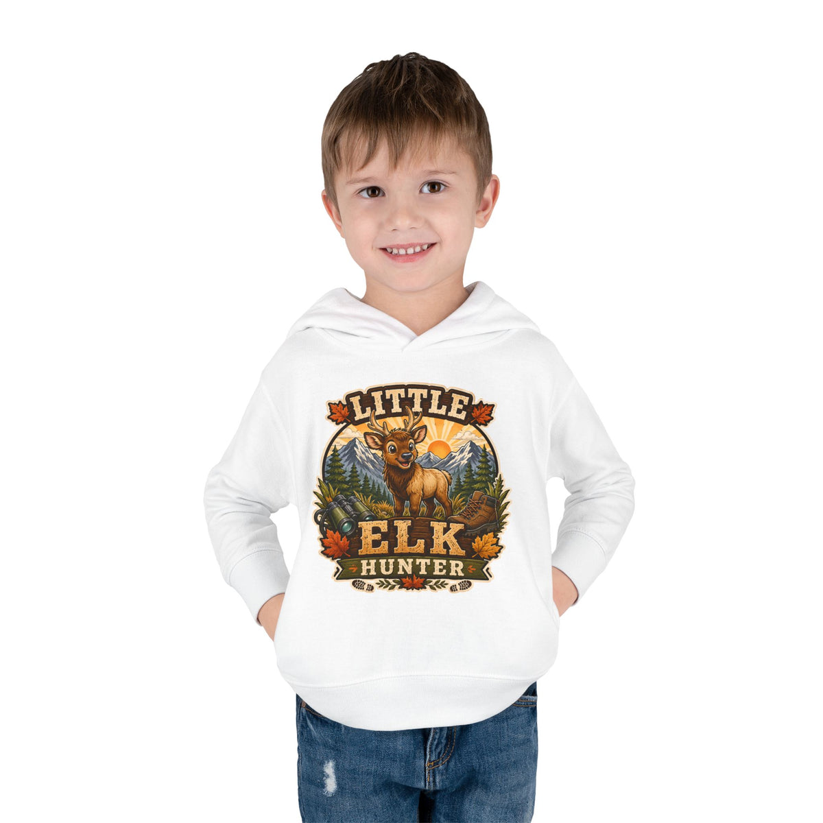 Toddler Hoodie – "Little Elk Hunter" Cute Woodland Animal Pullover for Kids