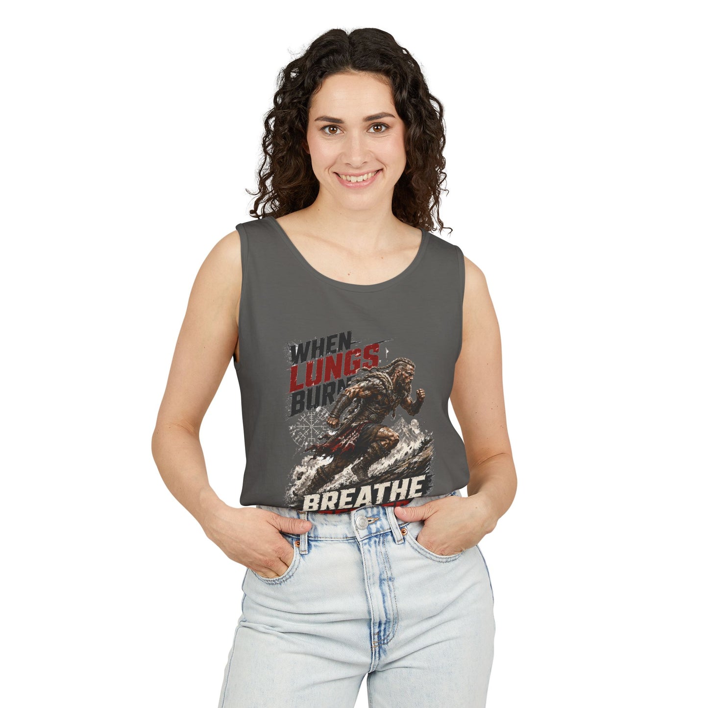 Running Tank Top — “When Lungs Burn, Breathe Deeper” Motivational Fitness Tank