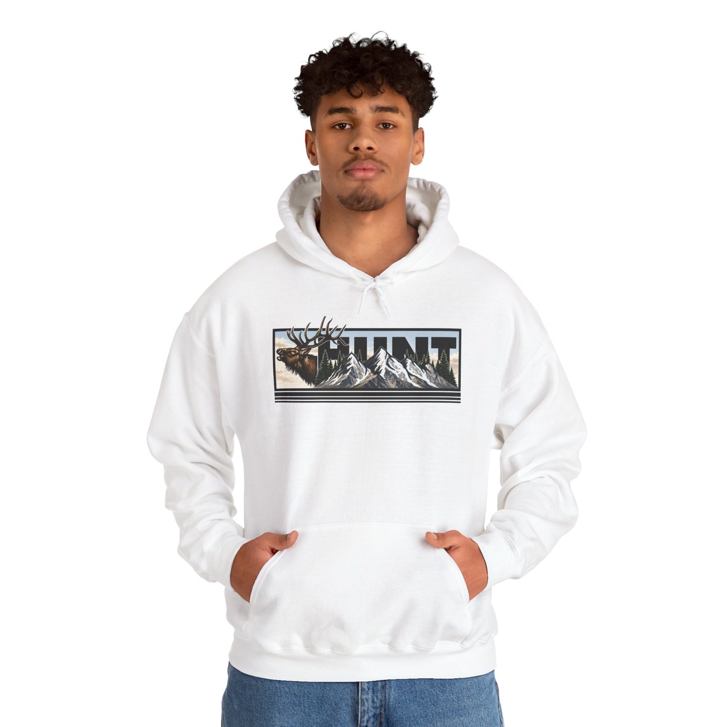 Hunt Elk Mountain Hoodie — Outdoor Hunting Graphic Sweatshirt