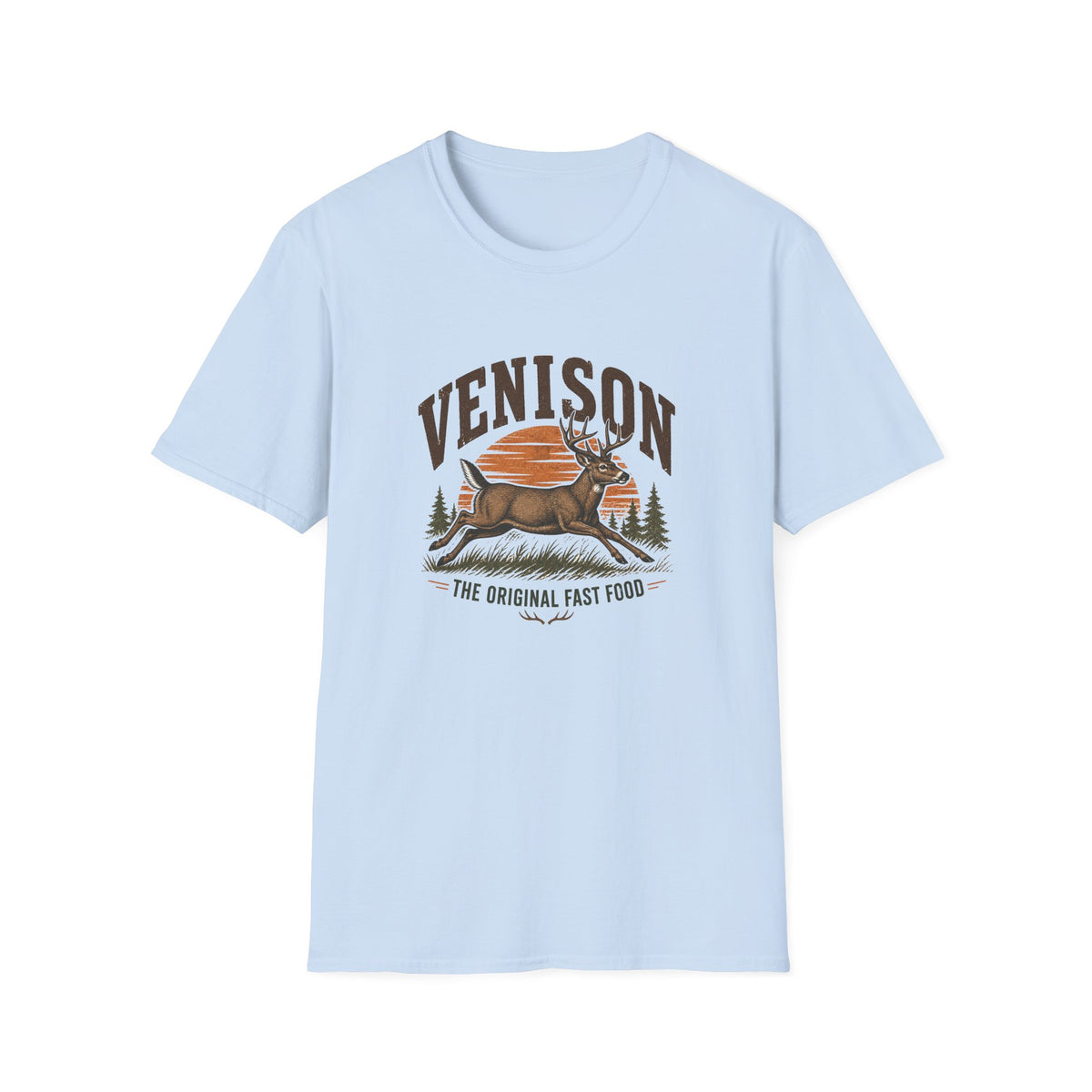 Venison Deer T‑Shirt — Retro Hunting Vintage Sunset Graphic Tee