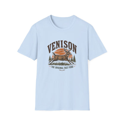 Venison Deer T‑Shirt — Retro Hunting Vintage Sunset Graphic Tee