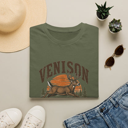Venison Deer T‑Shirt — Retro Hunting Vintage Sunset Graphic Tee