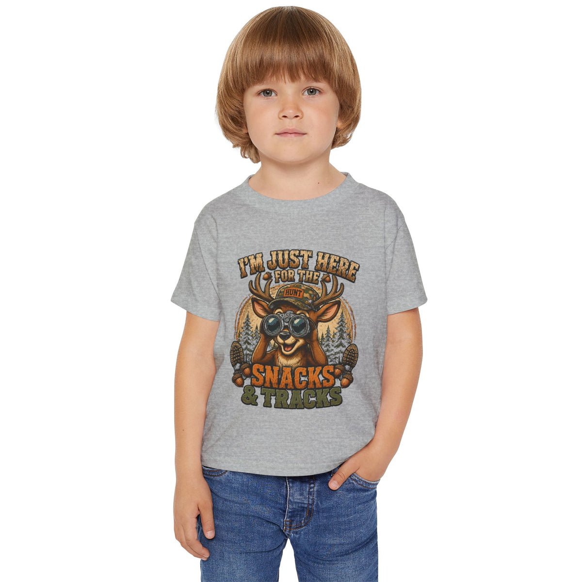 Toddler T-Shirt — "I'm Just Here for the Snacks & Tracks" Cute Deer Camping Shirt