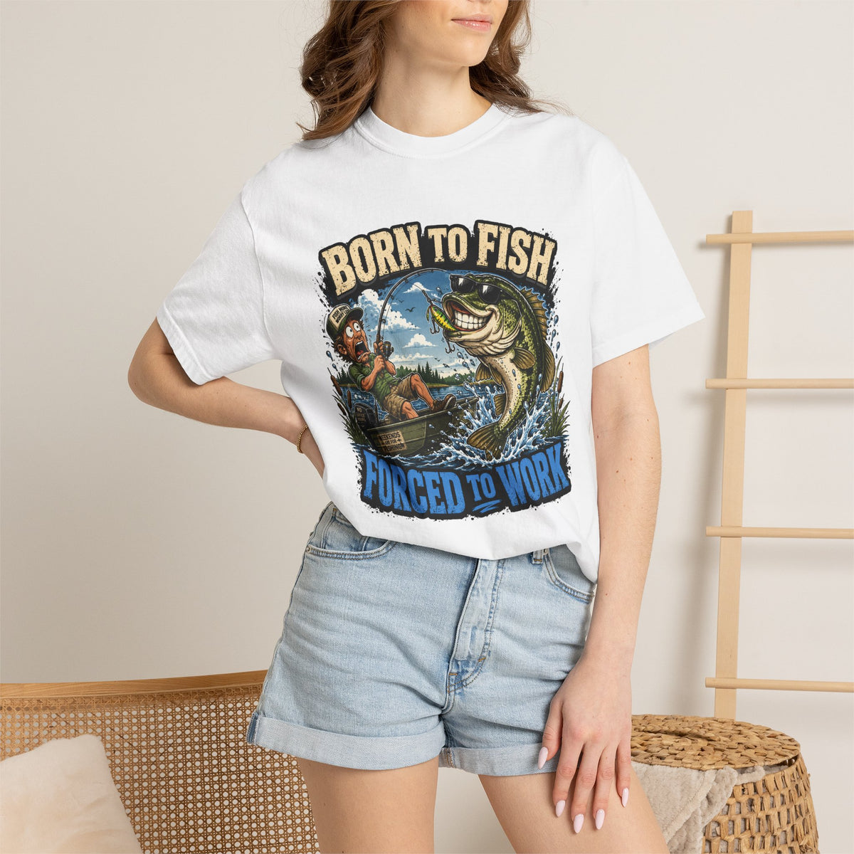 Born to Fish, Forced to Work T-Shirt — Funny Fishing Graphic Tee
