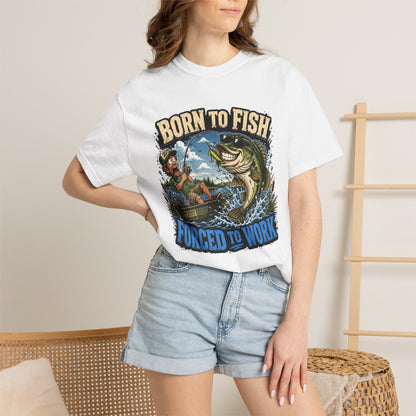 Born to Fish, Forced to Work T-Shirt — Funny Fishing Graphic Tee