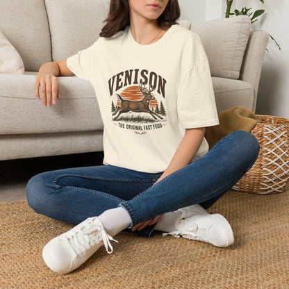 Venison Deer T‑Shirt — Retro Hunting Vintage Sunset Graphic Tee