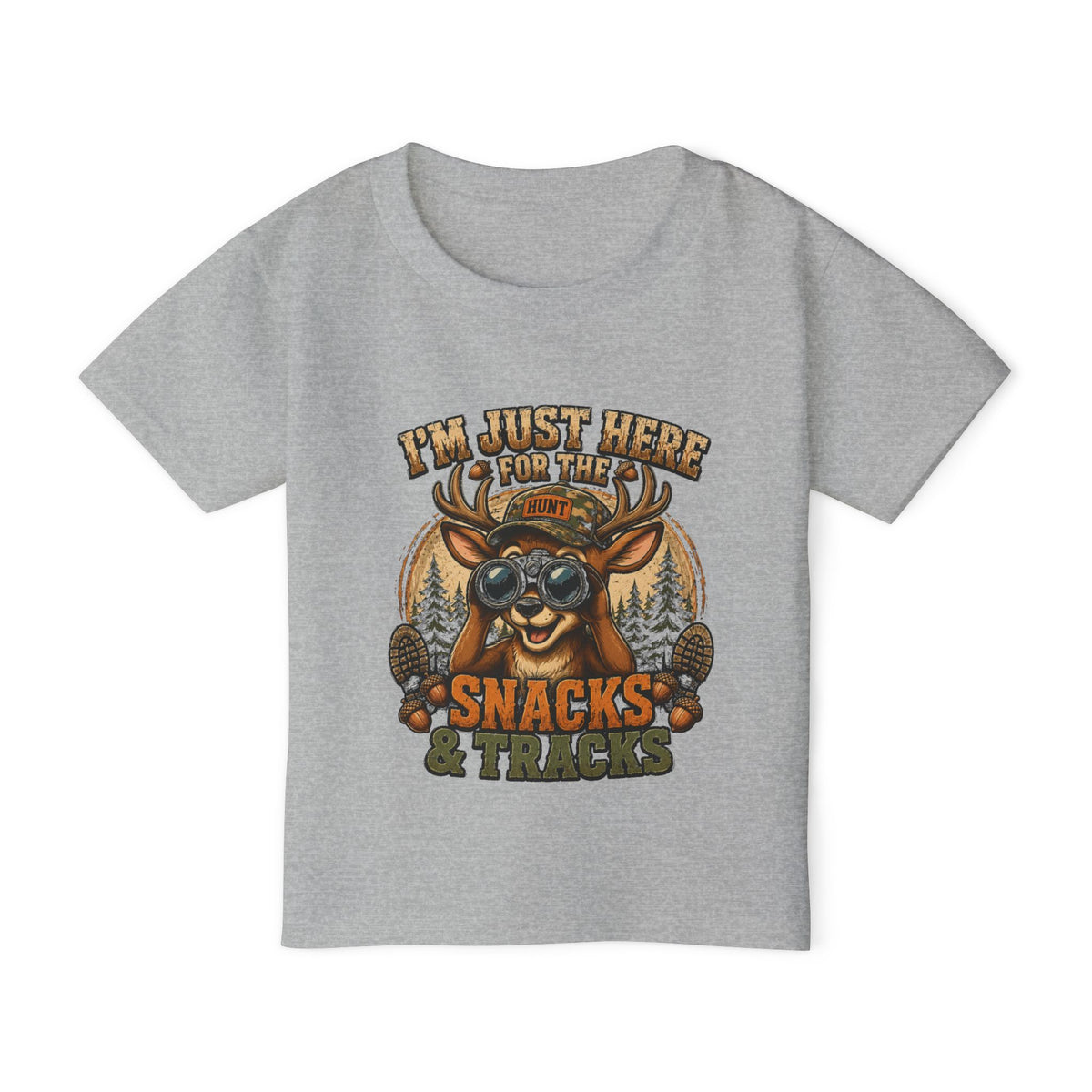 Toddler T-Shirt — "I'm Just Here for the Snacks & Tracks" Cute Deer Camping Shirt