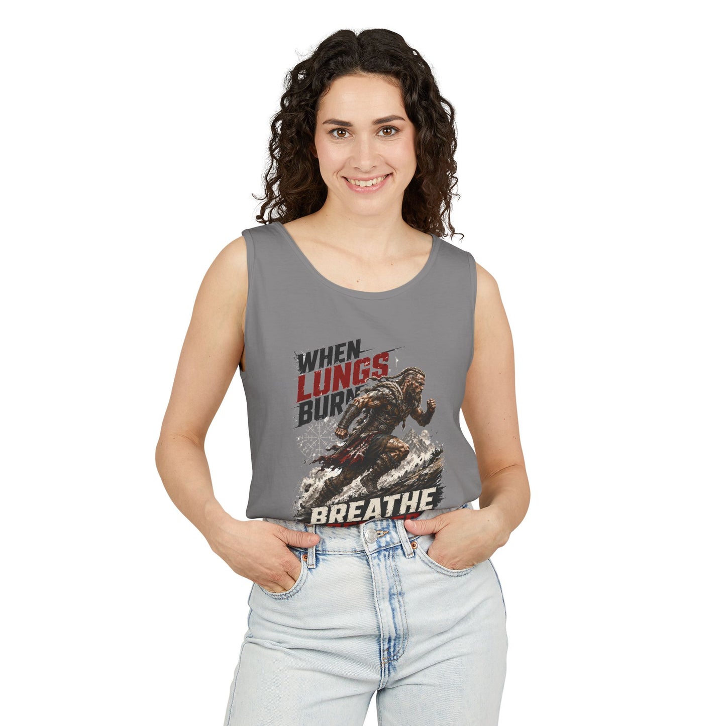 Running Tank Top — “When Lungs Burn, Breathe Deeper” Motivational Fitness Tank