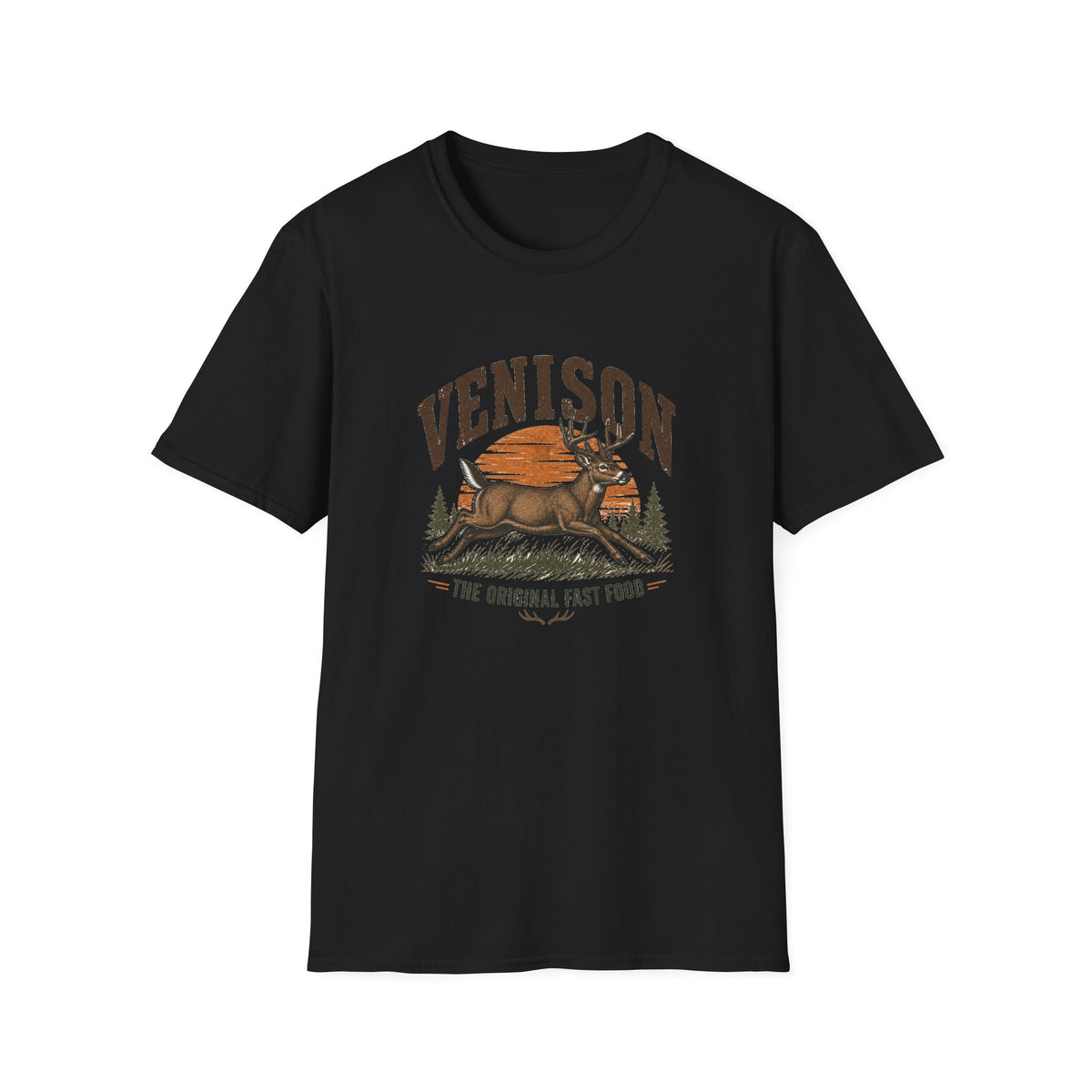 Venison Deer T‑Shirt — Retro Hunting Vintage Sunset Graphic Tee