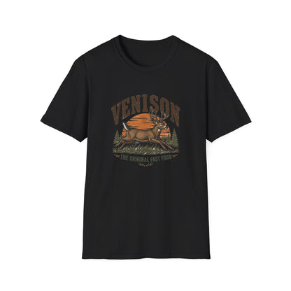 Venison Deer T‑Shirt — Retro Hunting Vintage Sunset Graphic Tee