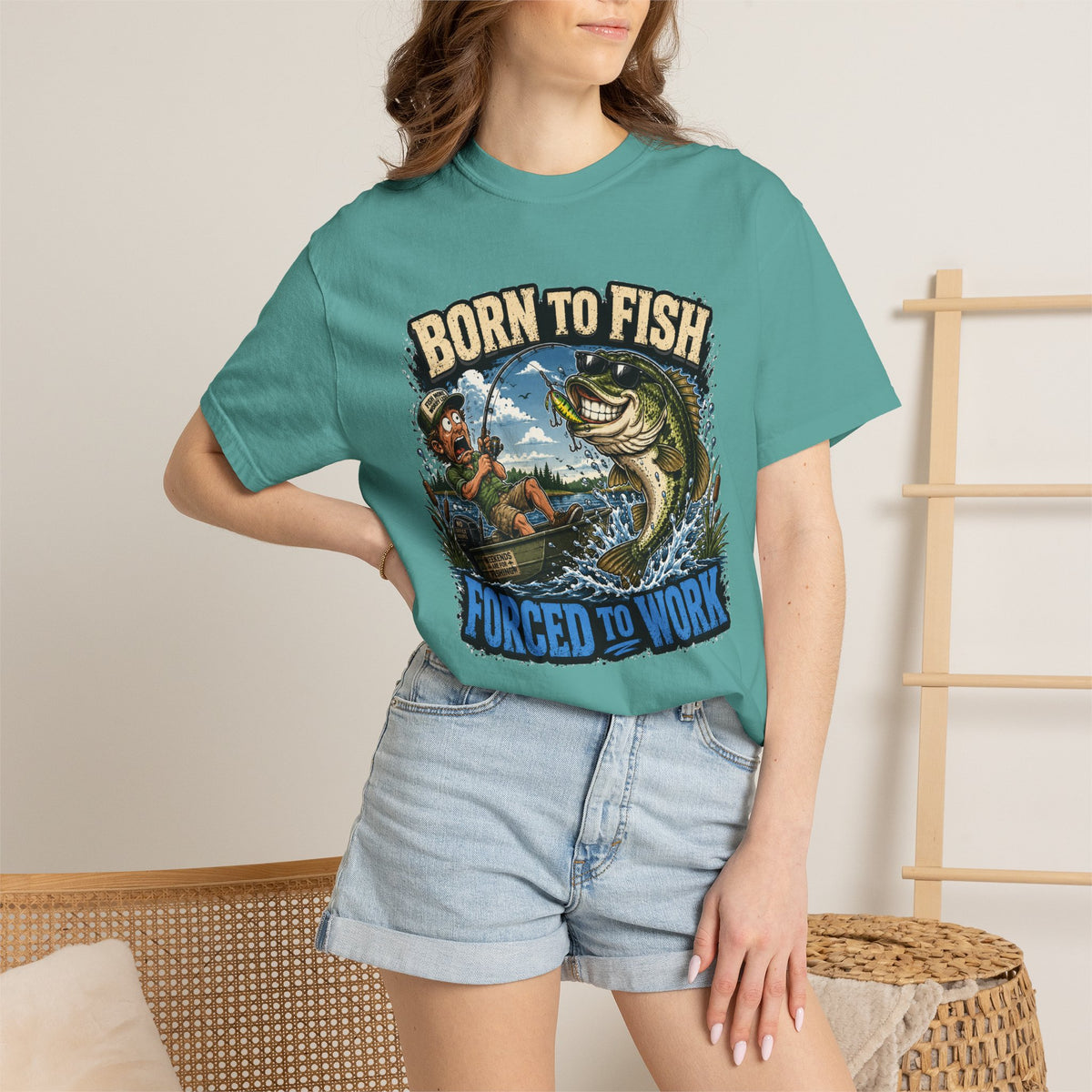Born to Fish, Forced to Work T-Shirt — Funny Fishing Graphic Tee