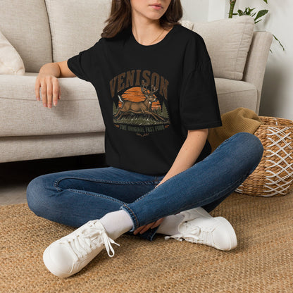 Venison Deer T‑Shirt — Retro Hunting Vintage Sunset Graphic Tee