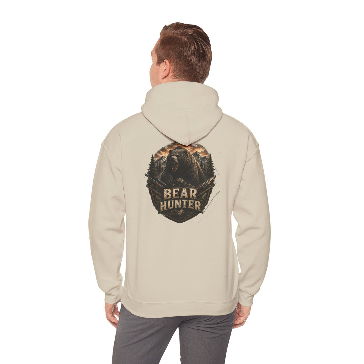 Bear Hunter Hoodie — Rustic Wildlife Hunting Graphic Sweatshirt