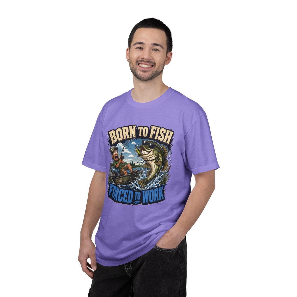 Born to Fish, Forced to Work T-Shirt — Funny Fishing Graphic Tee