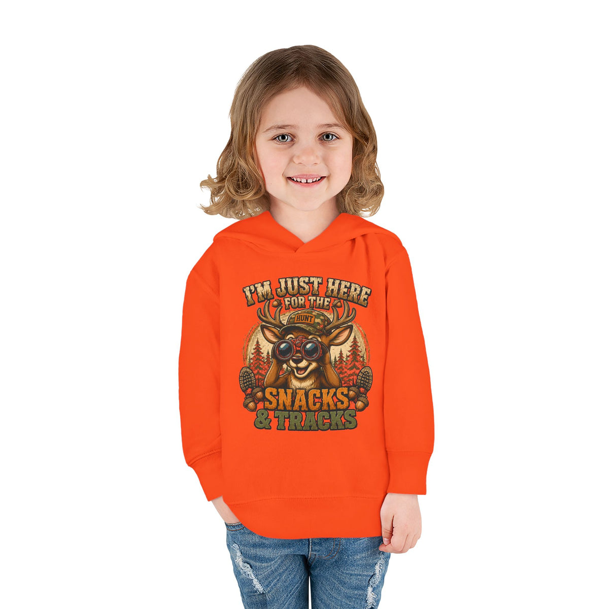 Toddler Hoodie — "I'm Just Here for the Snacks & Tracks" Cute Deer Pullover