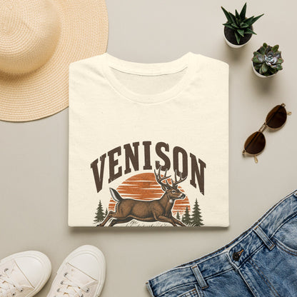 Venison Deer T‑Shirt — Retro Hunting Vintage Sunset Graphic Tee