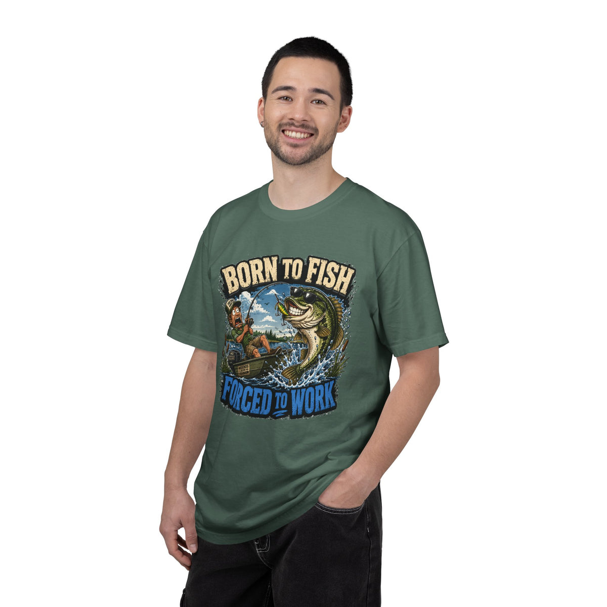 Born to Fish, Forced to Work T-Shirt — Funny Fishing Graphic Tee