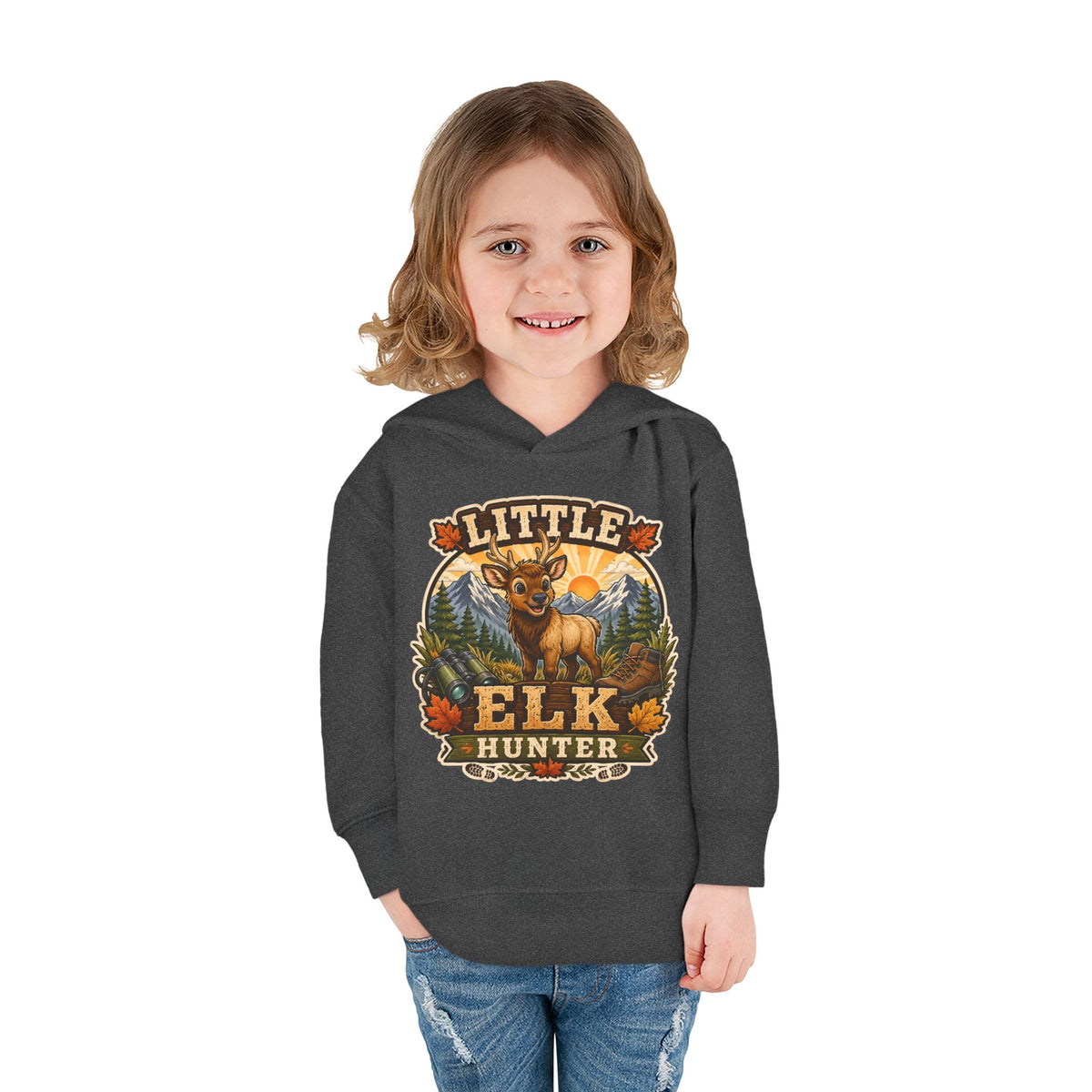 Toddler Hoodie – "Little Elk Hunter" Cute Woodland Animal Pullover for Kids