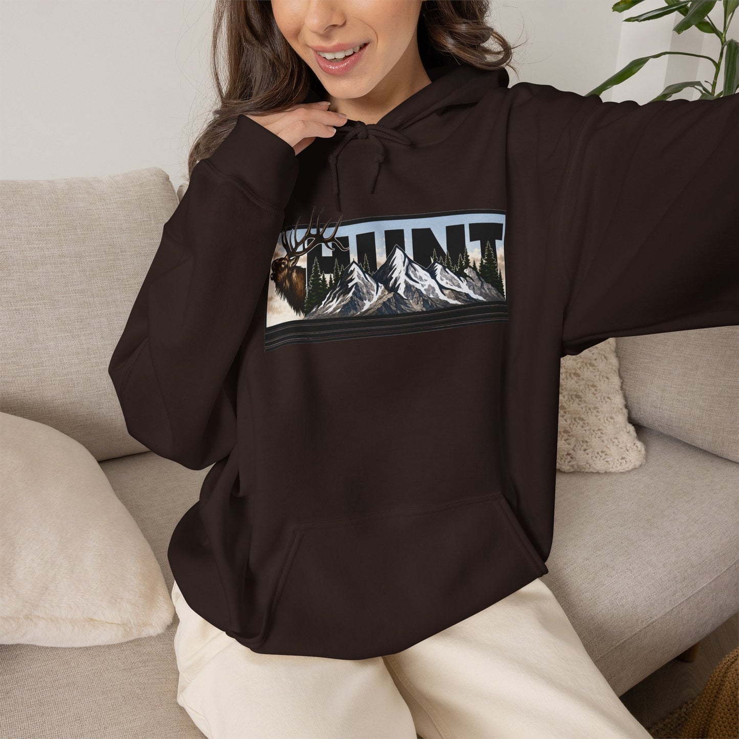 Hunt Elk Mountain Hoodie — Outdoor Hunting Graphic Sweatshirt
