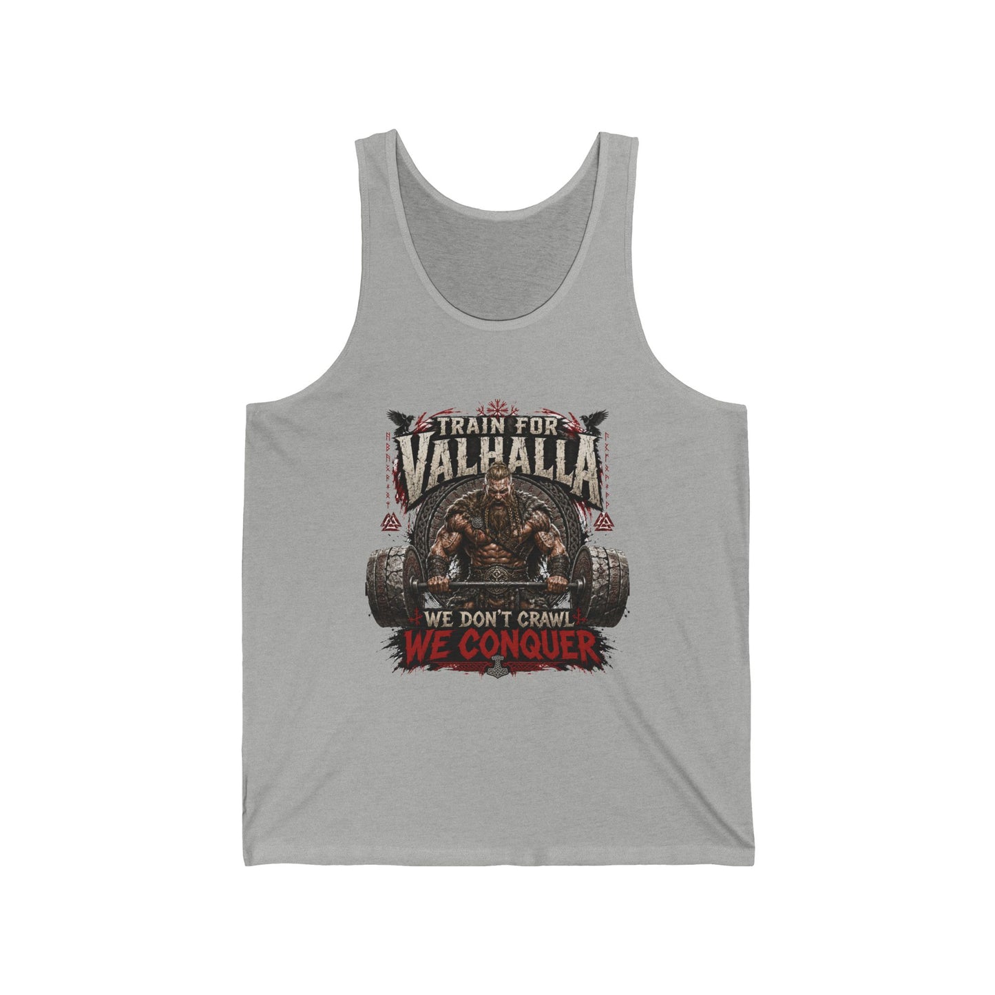 Valhalla Training Tank - "Train for Valhalla: We Don't Crawl, We Conquer" Gym Tank Top