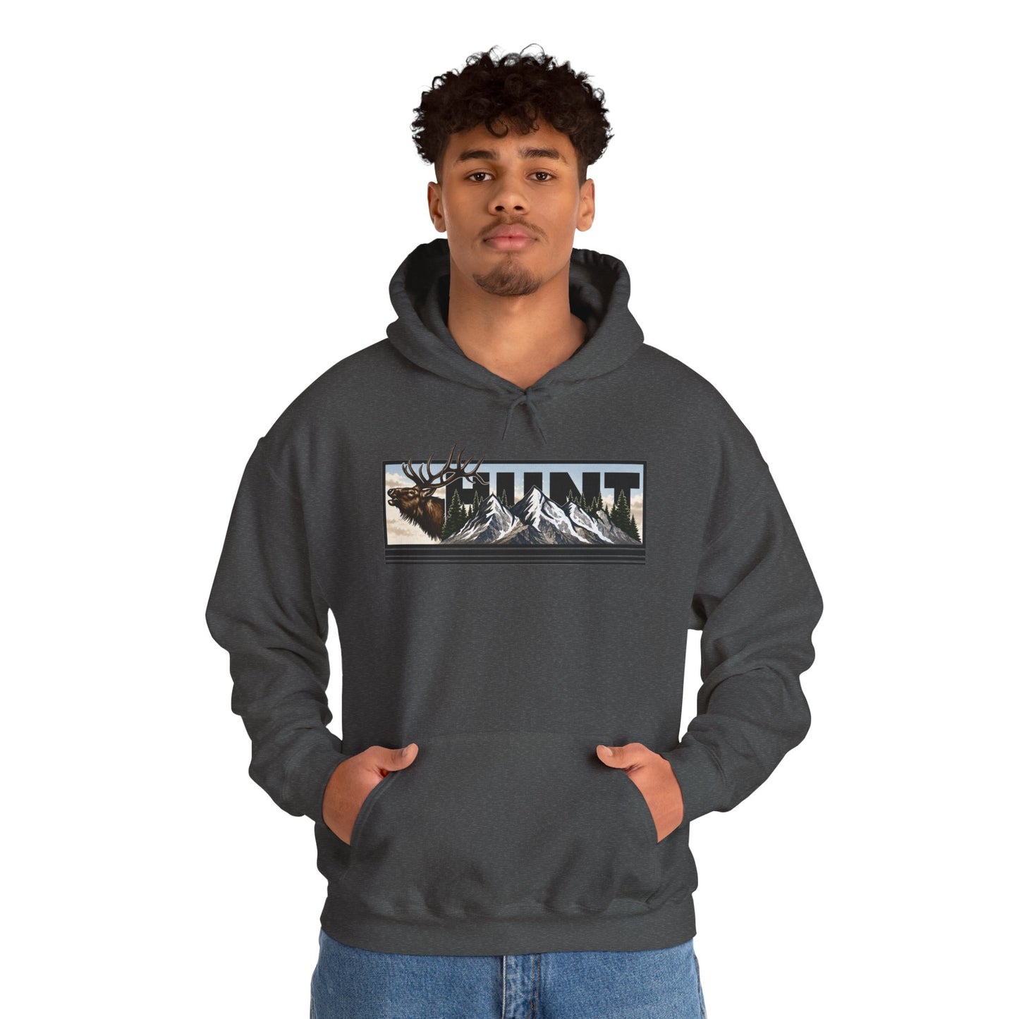 Hunt Elk Mountain Hoodie — Outdoor Hunting Graphic Sweatshirt