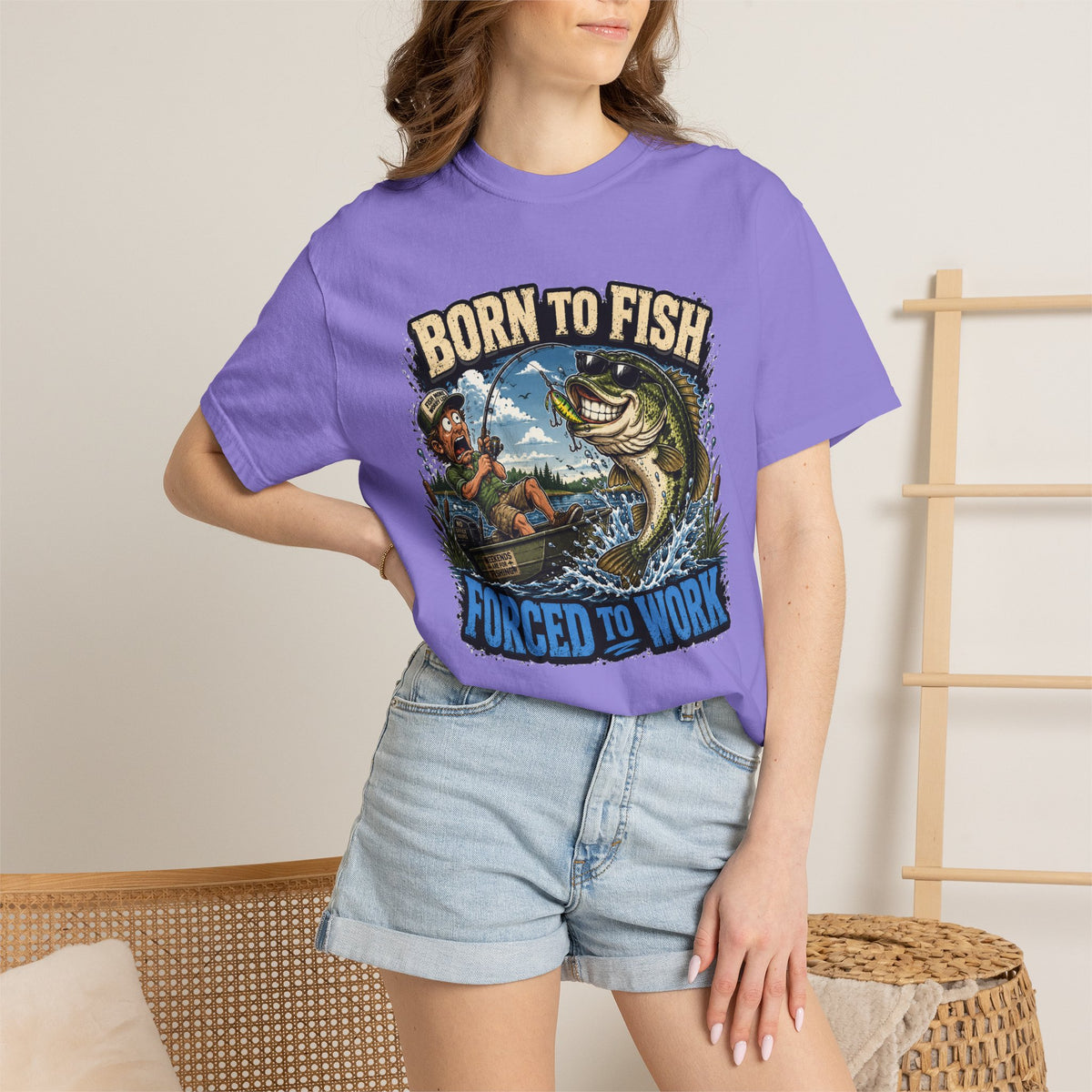 Born to Fish, Forced to Work T-Shirt — Funny Fishing Graphic Tee