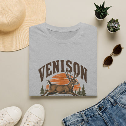 Venison Deer T‑Shirt — Retro Hunting Vintage Sunset Graphic Tee