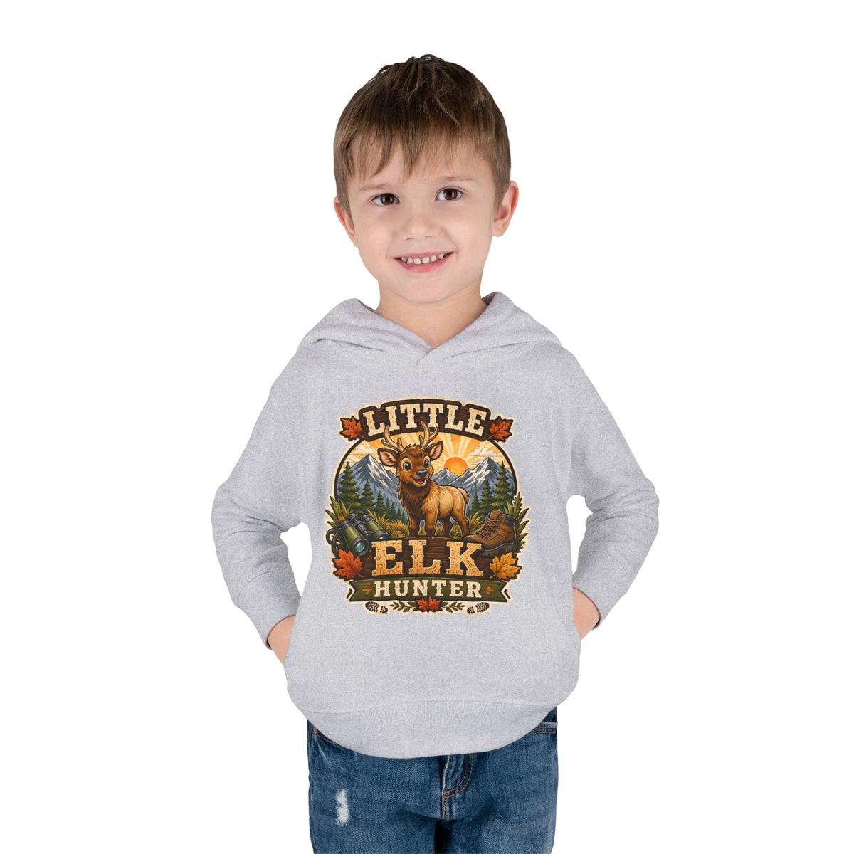 Toddler Hoodie – "Little Elk Hunter" Cute Woodland Animal Pullover for Kids