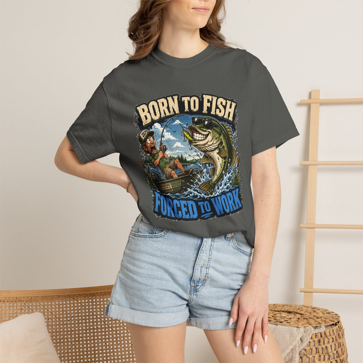 Born to Fish, Forced to Work T-Shirt — Funny Fishing Graphic Tee