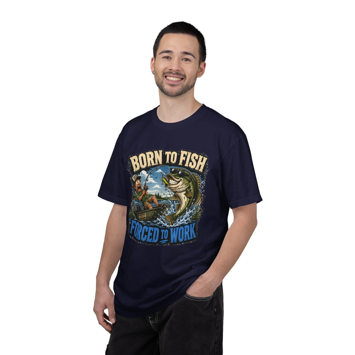 Born to Fish, Forced to Work T-Shirt — Funny Fishing Graphic Tee