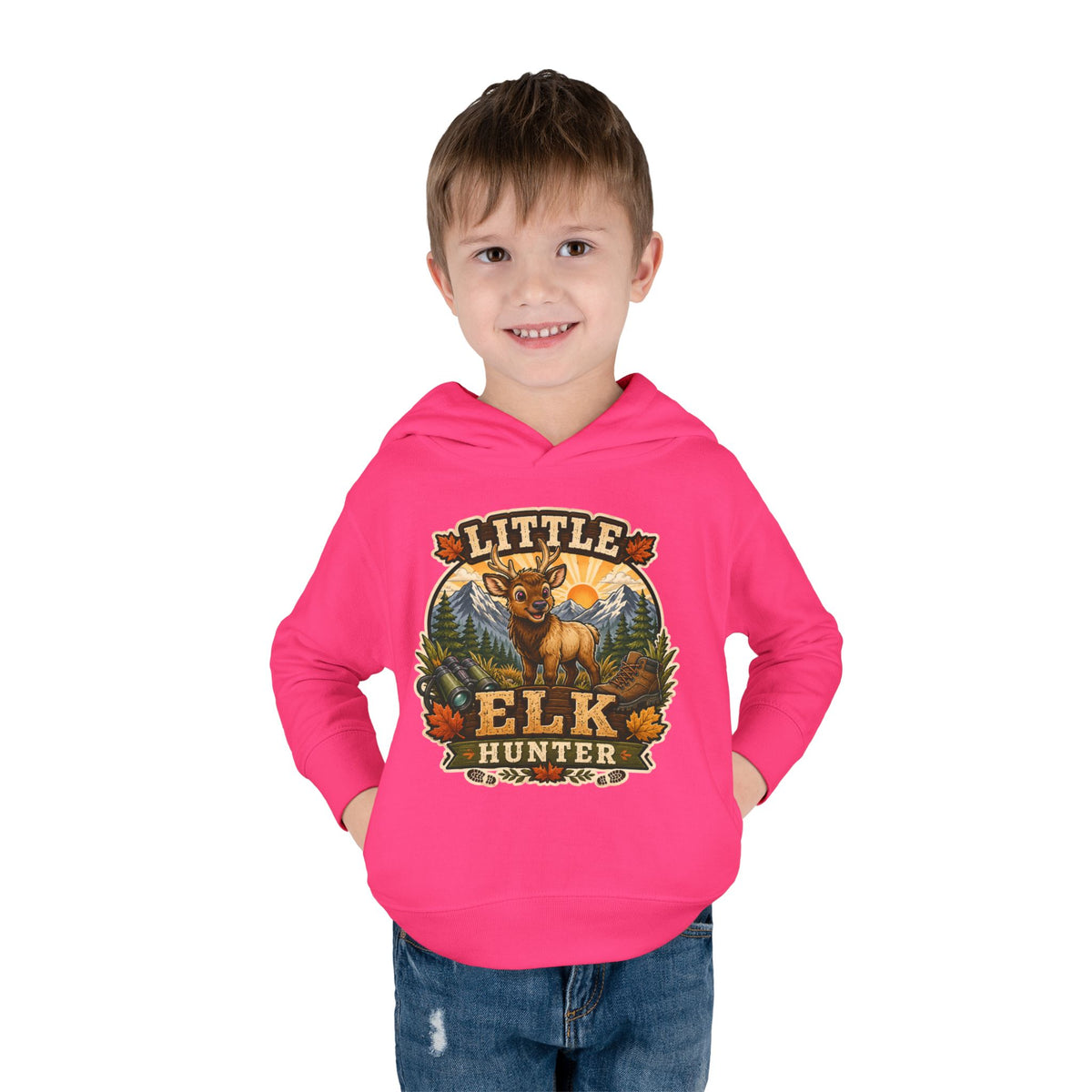 Toddler Hoodie – "Little Elk Hunter" Cute Woodland Animal Pullover for Kids