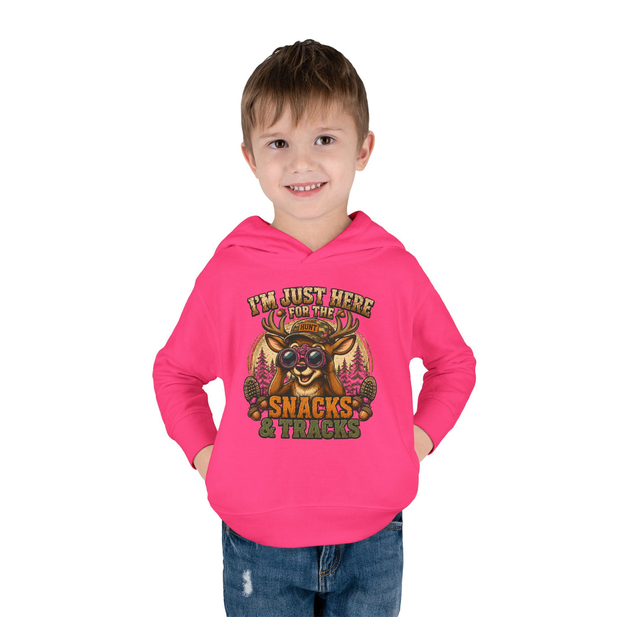 Toddler Hoodie — "I'm Just Here for the Snacks & Tracks" Cute Deer Pullover