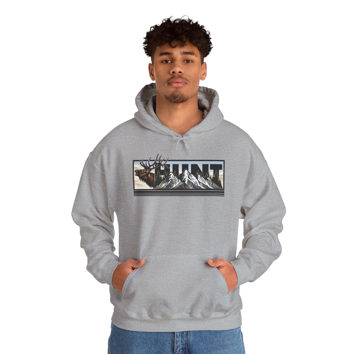 Hunt Elk Mountain Hoodie — Outdoor Hunting Graphic Sweatshirt
