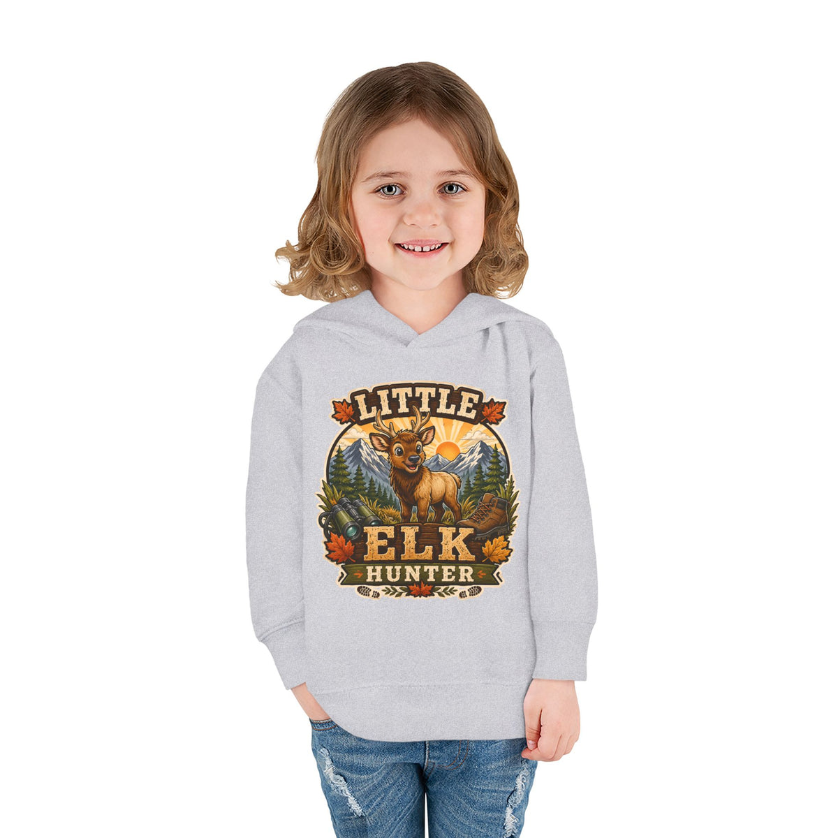 Toddler Hoodie – "Little Elk Hunter" Cute Woodland Animal Pullover for Kids