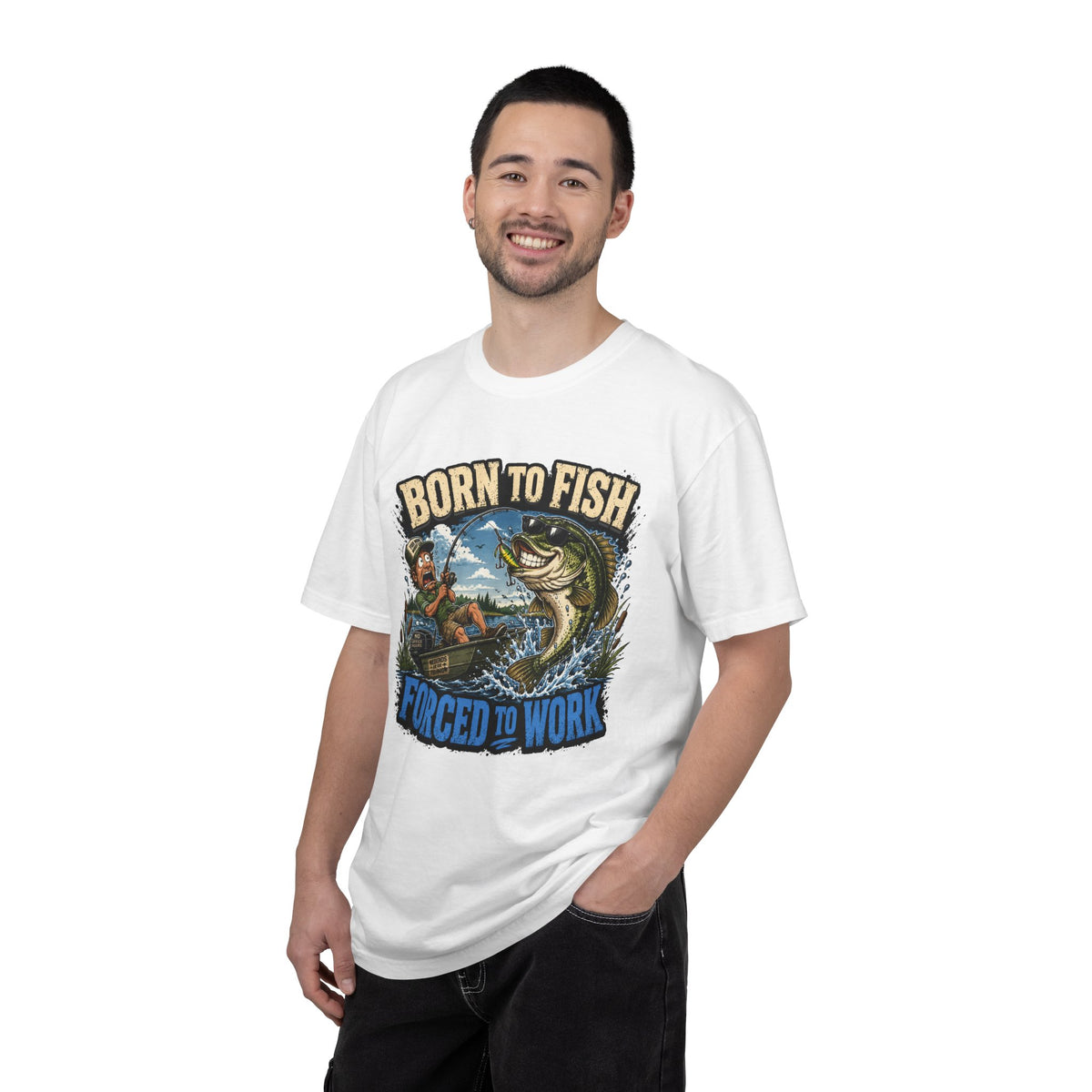 Born to Fish, Forced to Work T-Shirt — Funny Fishing Graphic Tee