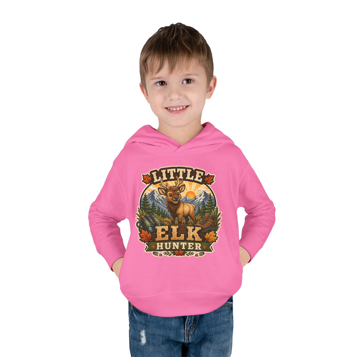 Toddler Hoodie – "Little Elk Hunter" Cute Woodland Animal Pullover for Kids