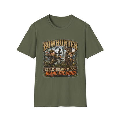 Bowhunter T-Shirt — "Stalk • Draw • Miss • Blame The Wind" Hunting Graphic Tee