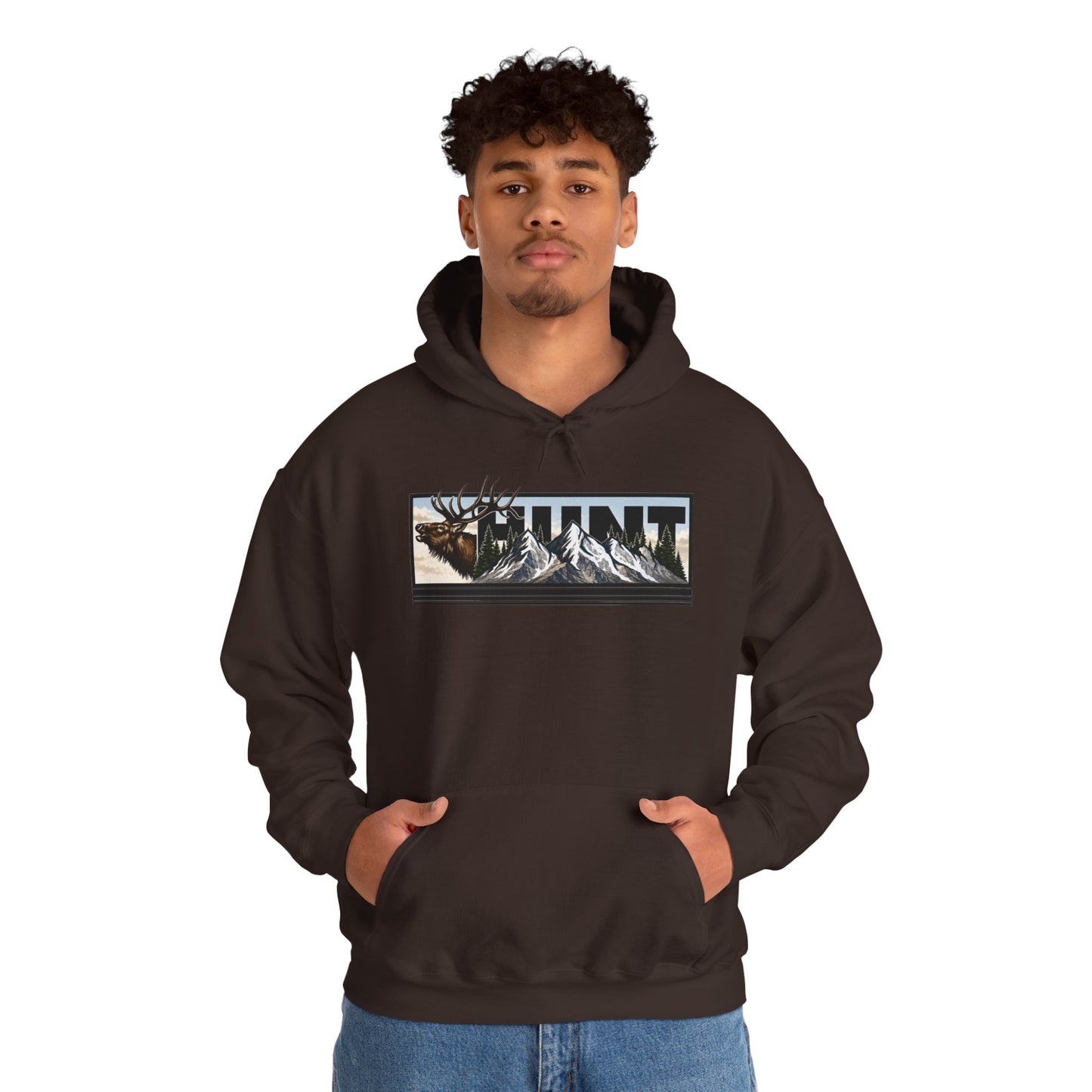 Hunt Elk Mountain Hoodie — Outdoor Hunting Graphic Sweatshirt