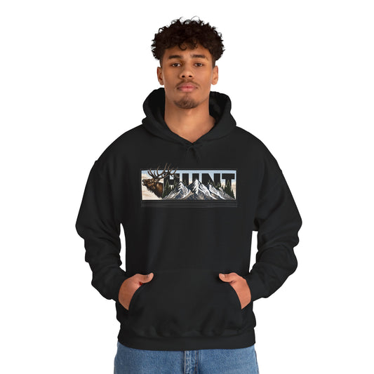 Hunt Elk Mountain Hoodie — Outdoor Hunting Graphic Sweatshirt