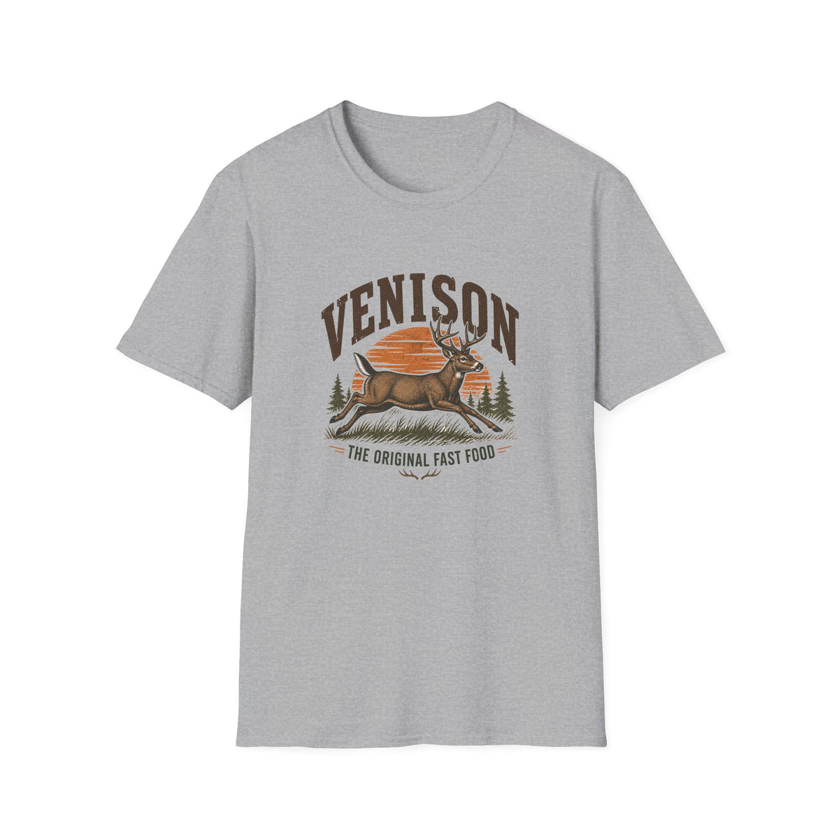 Venison Deer T‑Shirt — Retro Hunting Vintage Sunset Graphic Tee