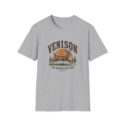 Venison Deer T‑Shirt — Retro Hunting Vintage Sunset Graphic Tee