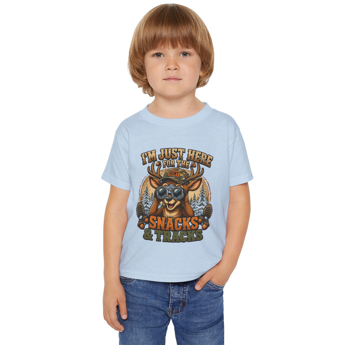 Toddler T-Shirt — "I'm Just Here for the Snacks & Tracks" Cute Deer Camping Shirt