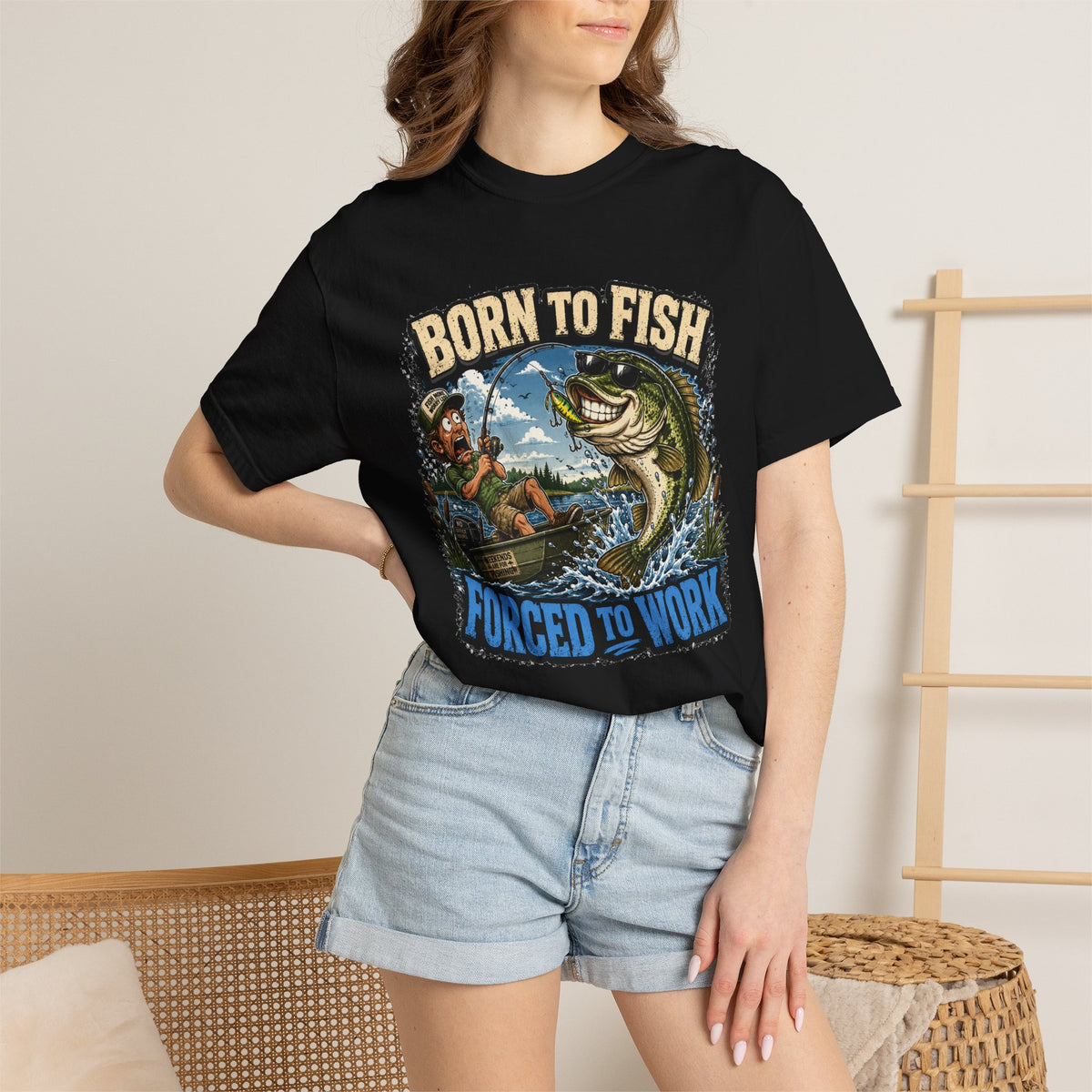 Born to Fish, Forced to Work T-Shirt — Funny Fishing Graphic Tee