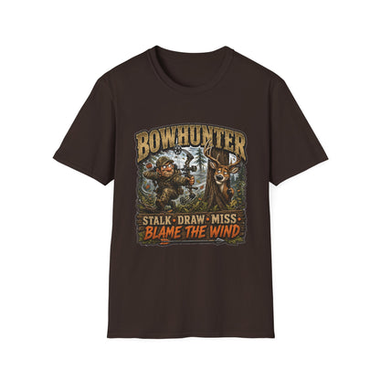 Bowhunter T-Shirt — "Stalk • Draw • Miss • Blame The Wind" Hunting Graphic Tee