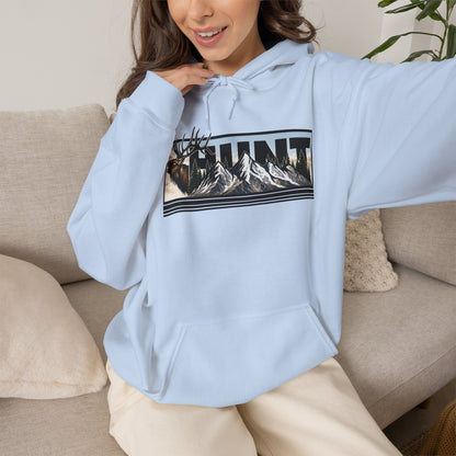 Hunt Elk Mountain Hoodie — Outdoor Hunting Graphic Sweatshirt
