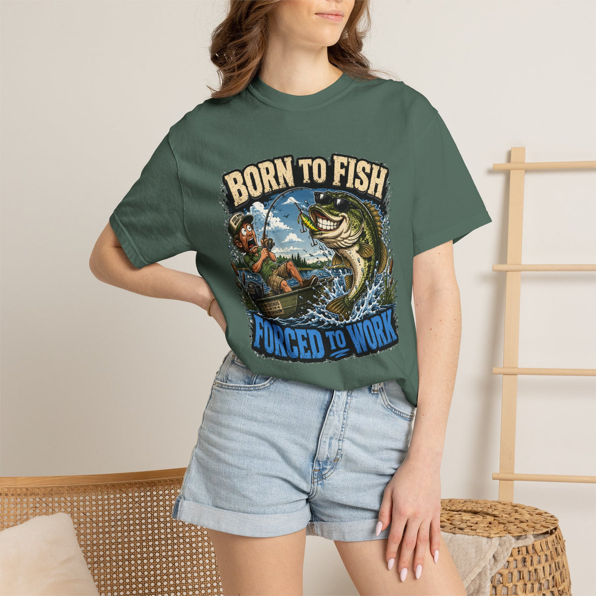 Born to Fish, Forced to Work T-Shirt — Funny Fishing Graphic Tee