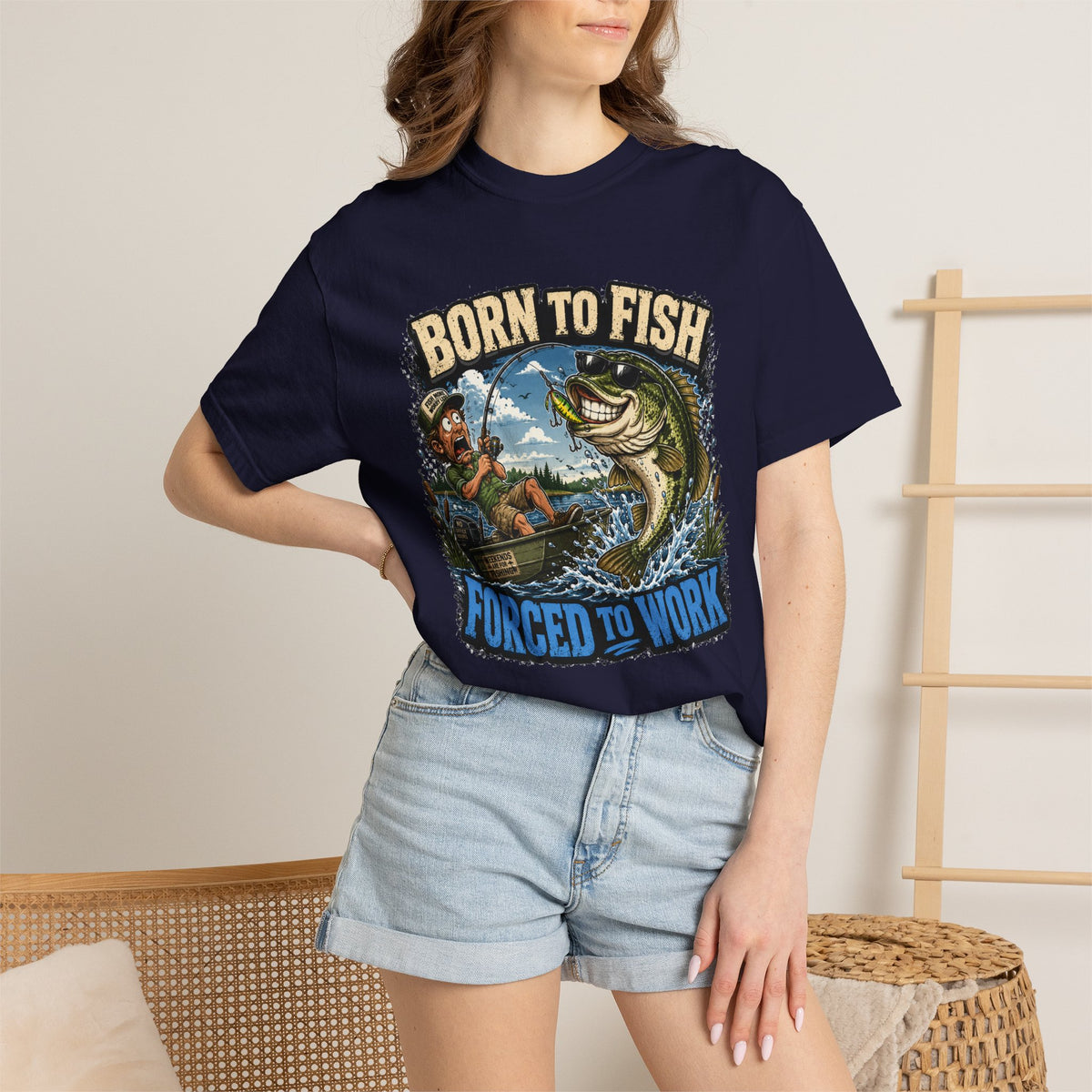 Born to Fish, Forced to Work T-Shirt — Funny Fishing Graphic Tee