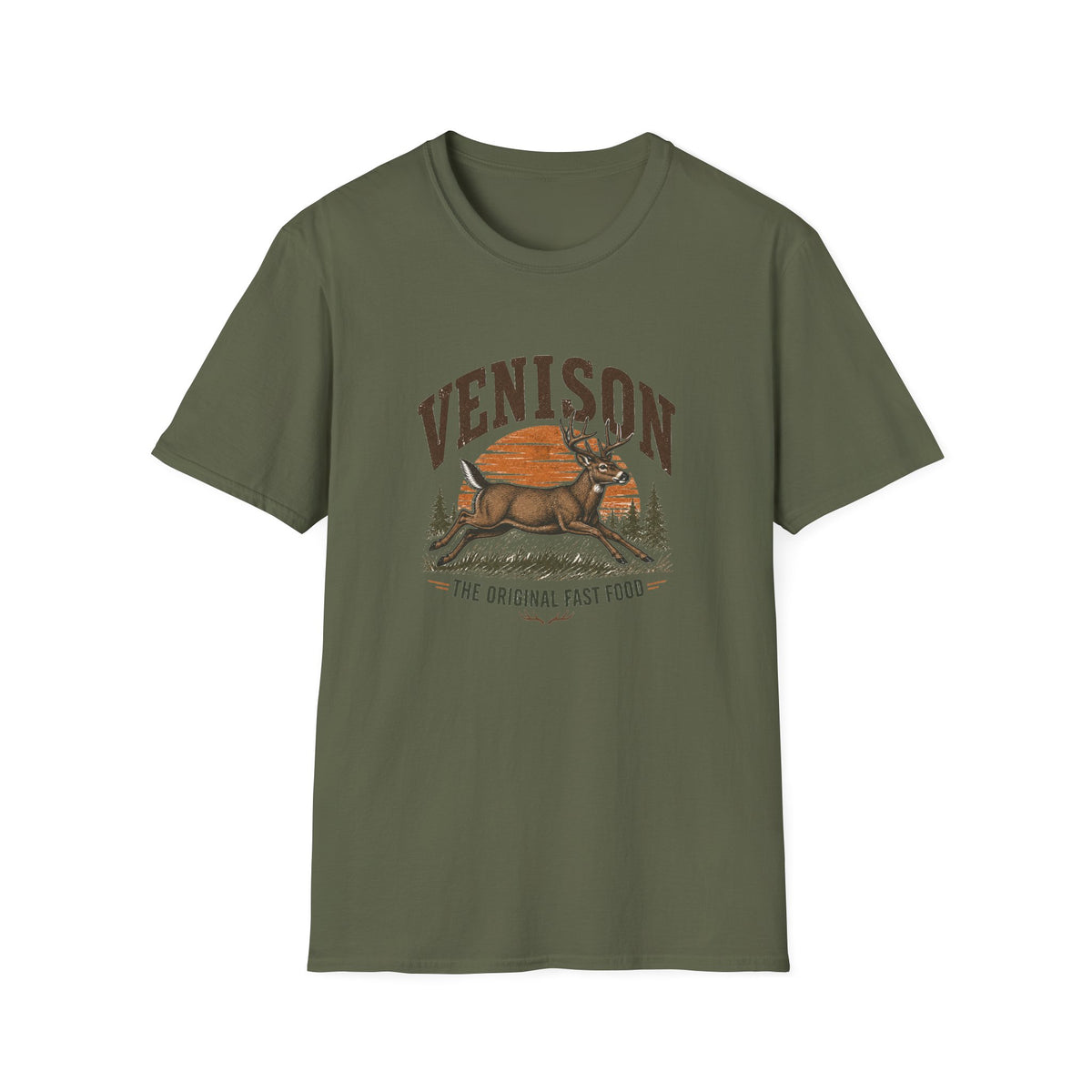 Venison Deer T‑Shirt — Retro Hunting Vintage Sunset Graphic Tee