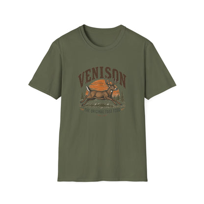 Venison Deer T‑Shirt — Retro Hunting Vintage Sunset Graphic Tee